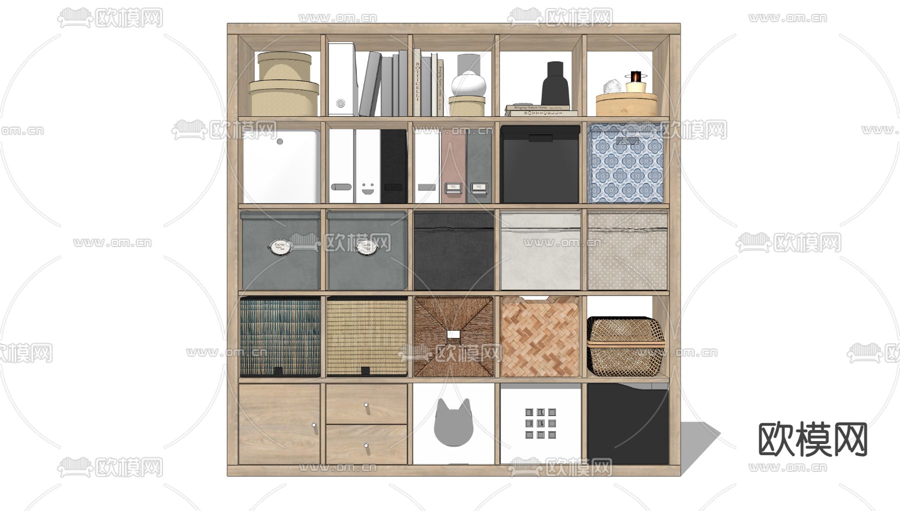 现代格子储物柜su模型下载（渲染图1）