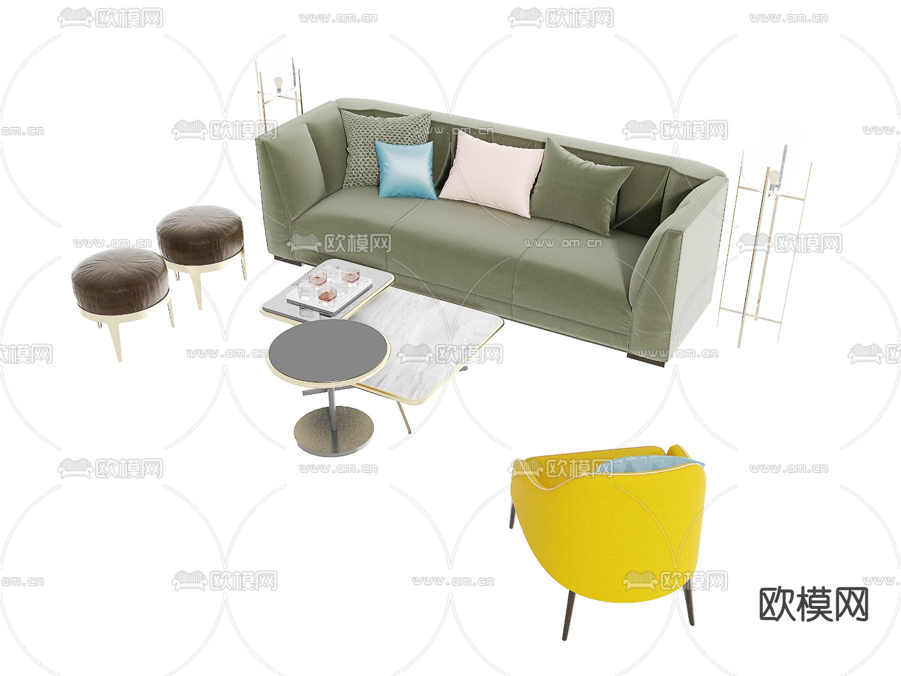 北欧双人沙发3d模型下载