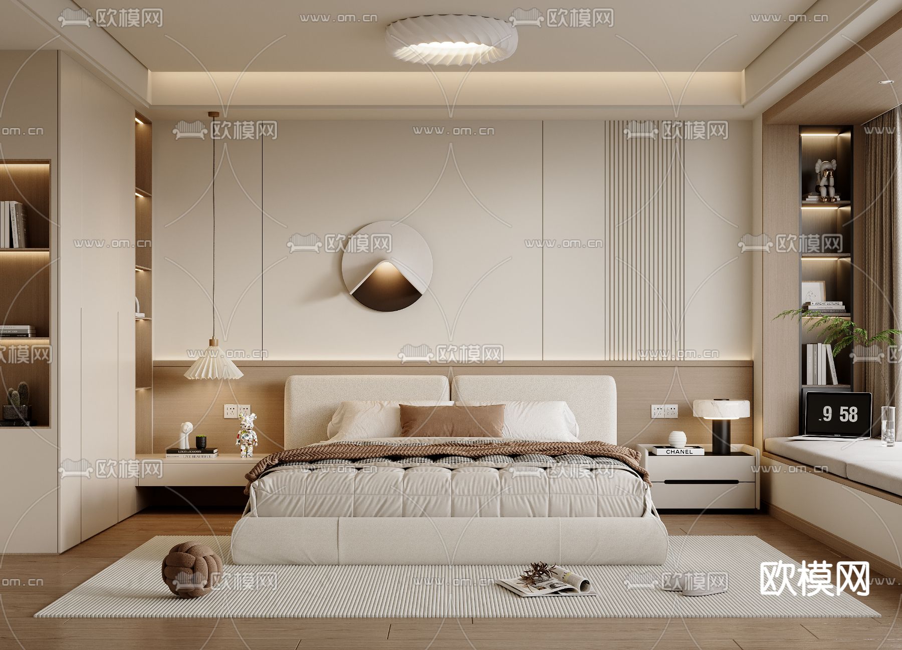 奶油风主卧 卧室3d模型下载