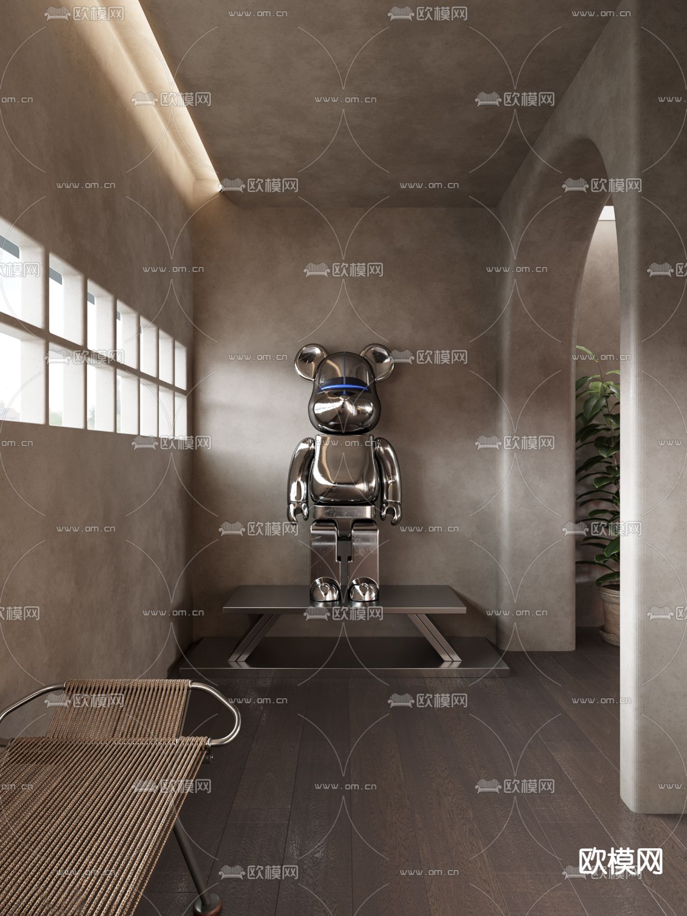 侘寂风玄关 潮玩雕塑摆件 暴力熊3d模型下载