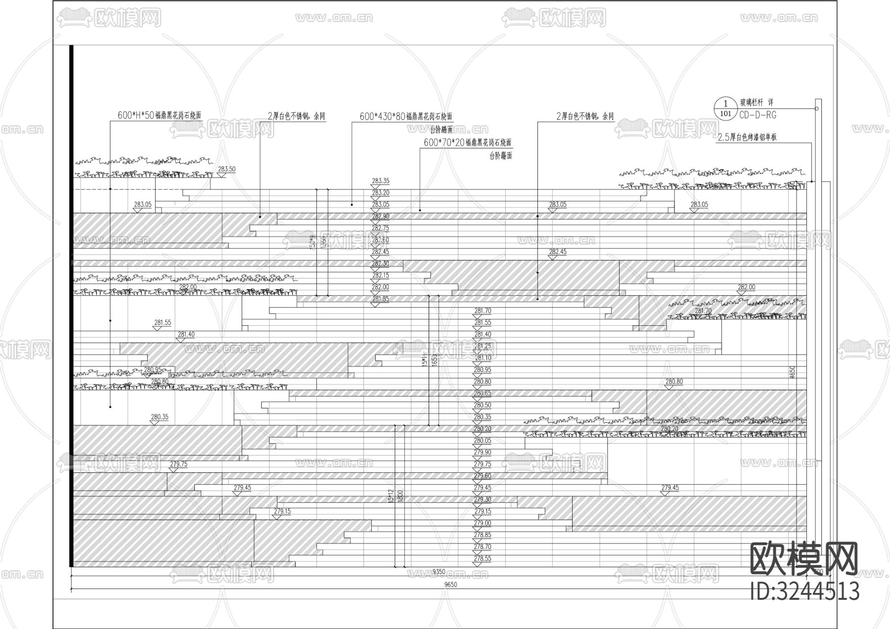架空步道cad立面图下载（渲染图4）