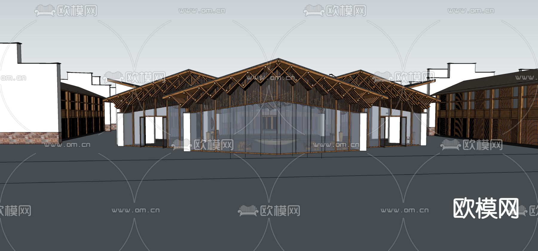 中式酒店民宿su模型下载（渲染图2）