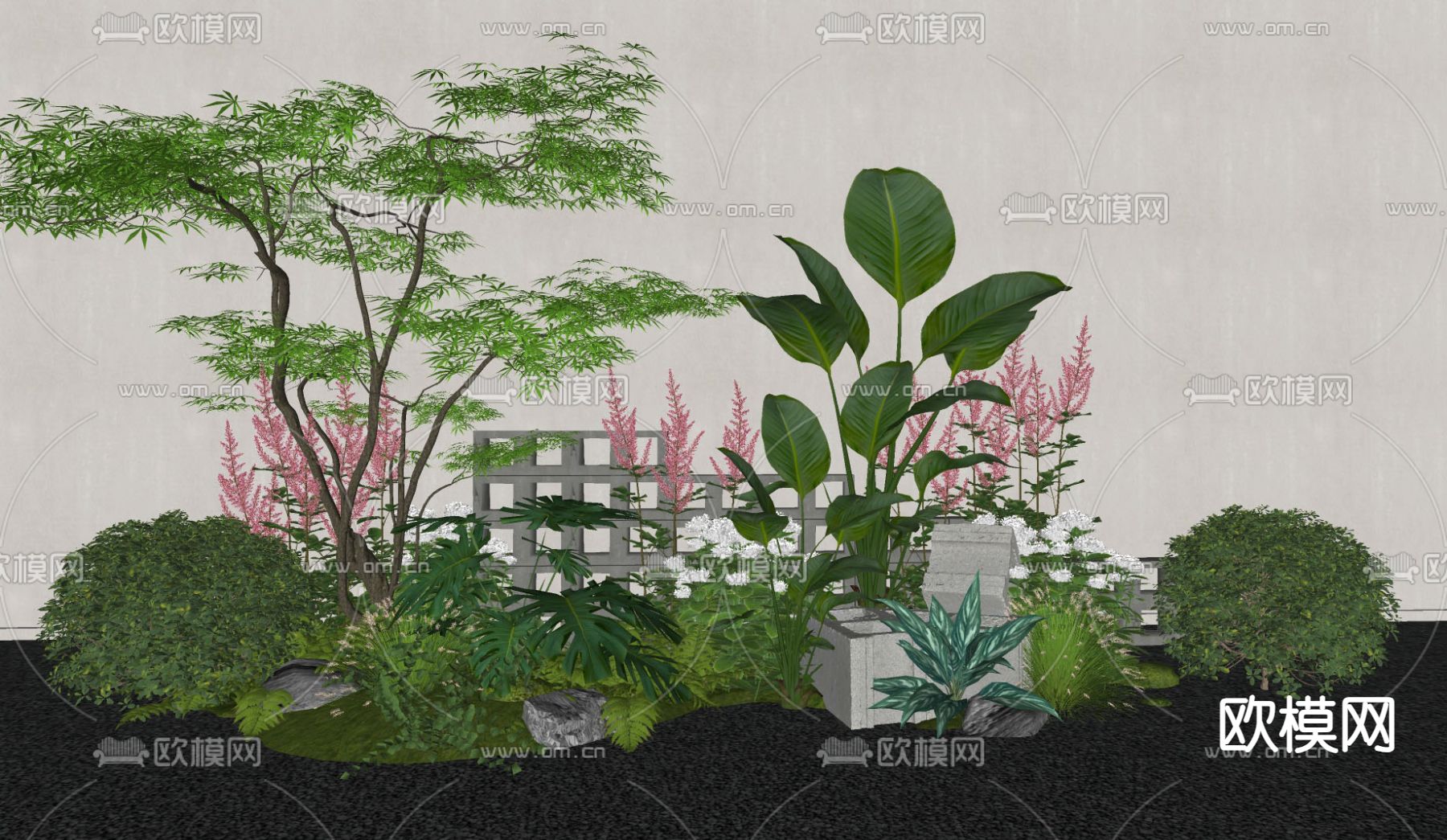 花境绿植 乔木灌木球su模型下载（渲染图1）