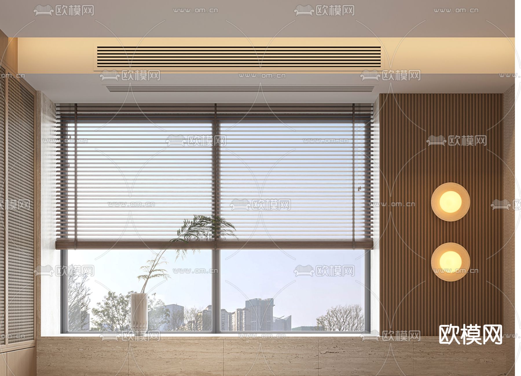 侘寂百叶帘 竹帘 卷帘 窗帘su模型下载（渲染图1）