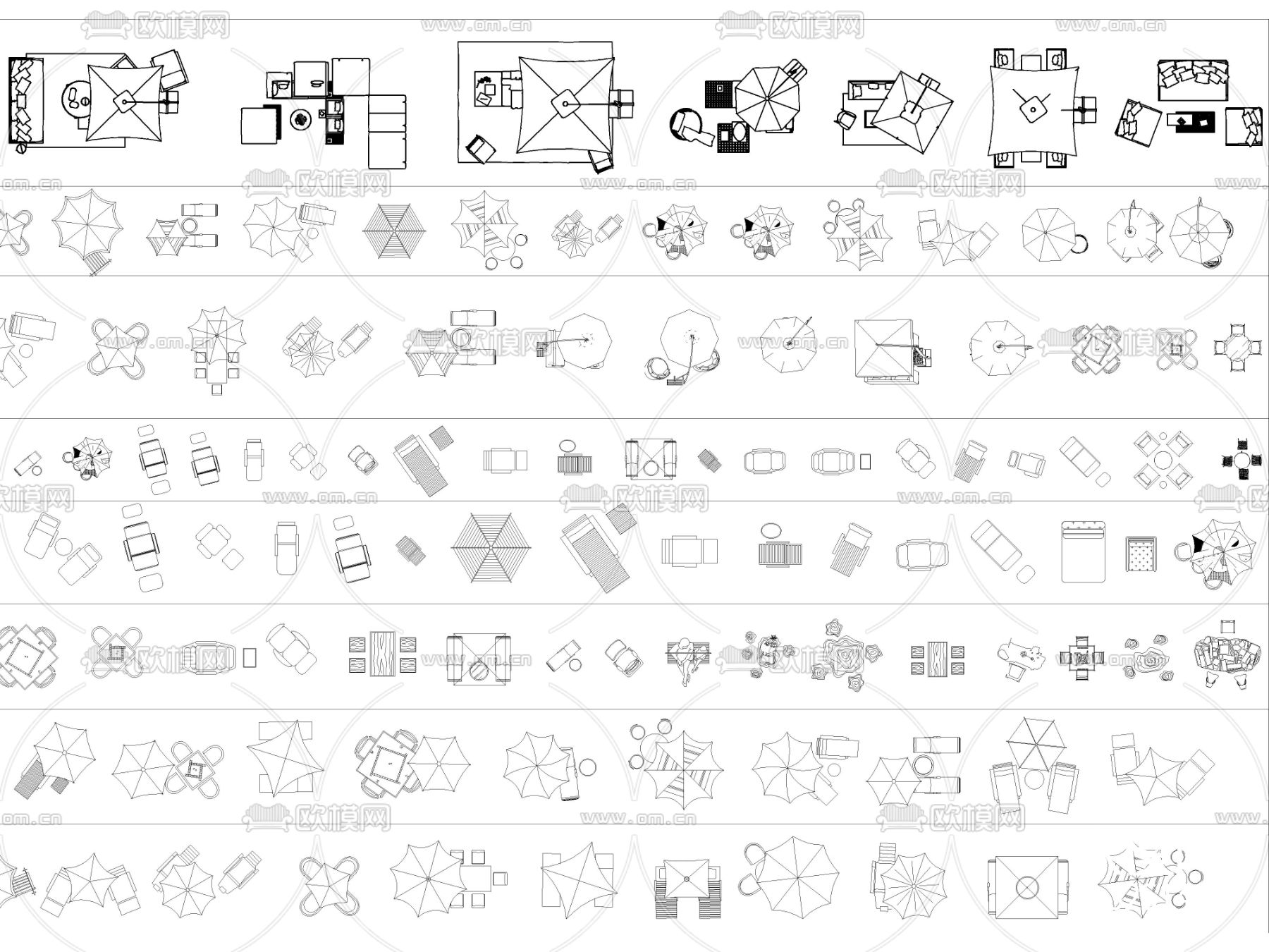 遮阳伞休闲桌椅庭院沙滩躺椅cad图库下载（渲染图6）