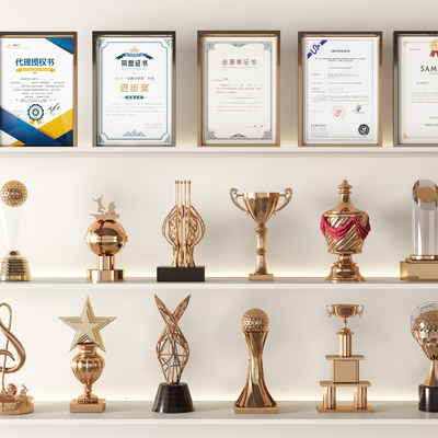  奖状 奖杯 荣誉证书su模型 