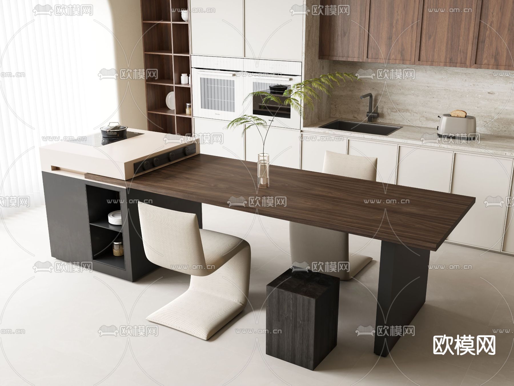 侘寂中岛台 餐岛台 西厨吧台su模型下载（渲染图1）