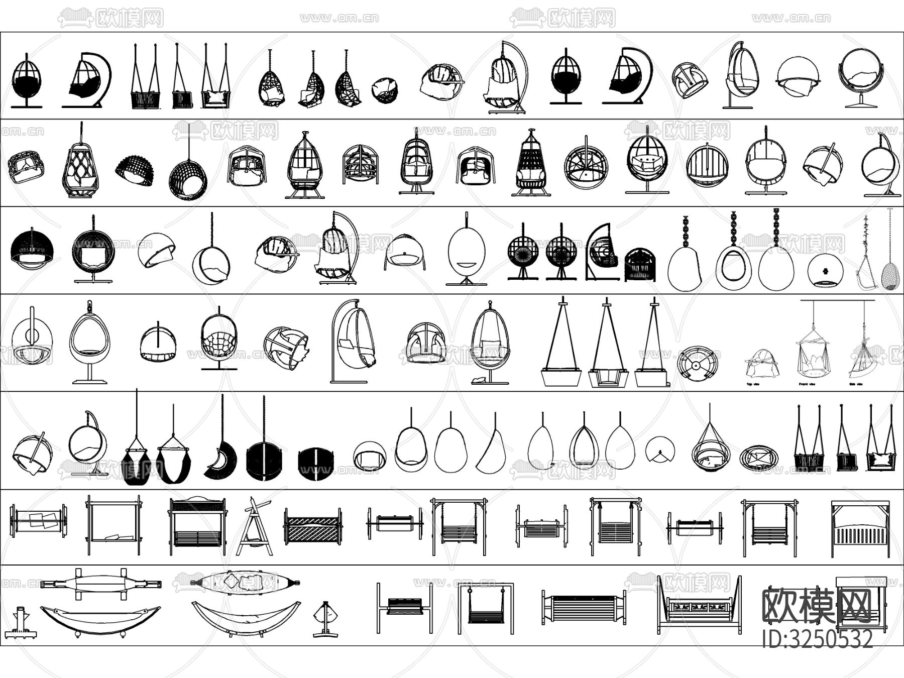 最新超全吊椅吊床秋千椅摇椅cad图库下载（渲染图6）