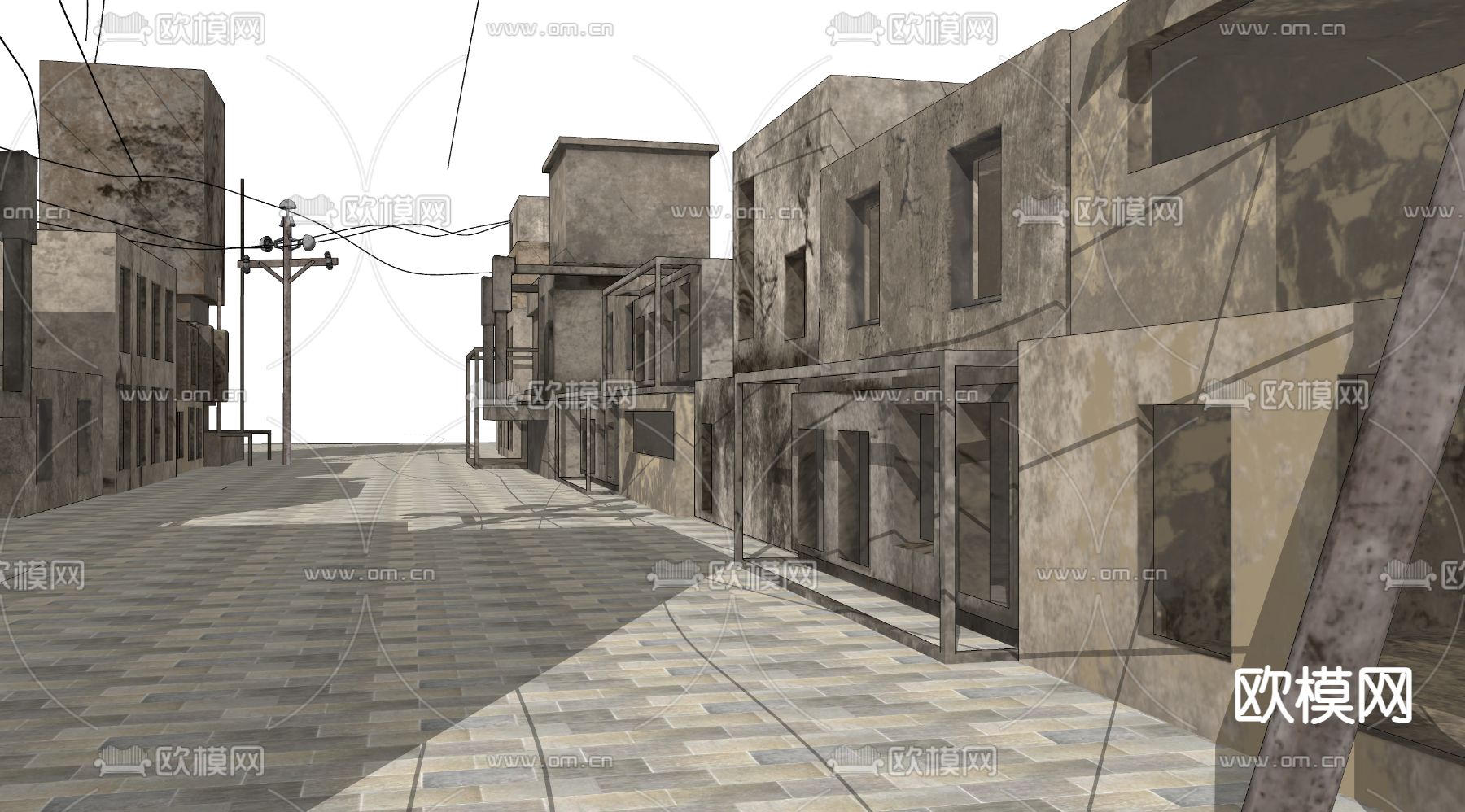 街道废墟 战后废墟 工业风遗址su模型下载（渲染图2）