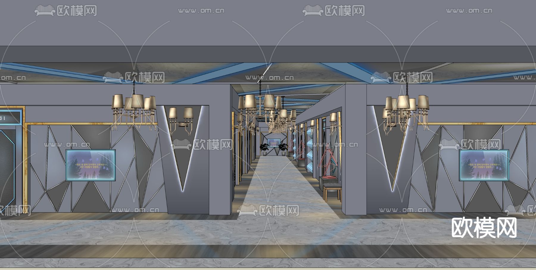 KTV走廊酒店楼道su模型下载（渲染图1）