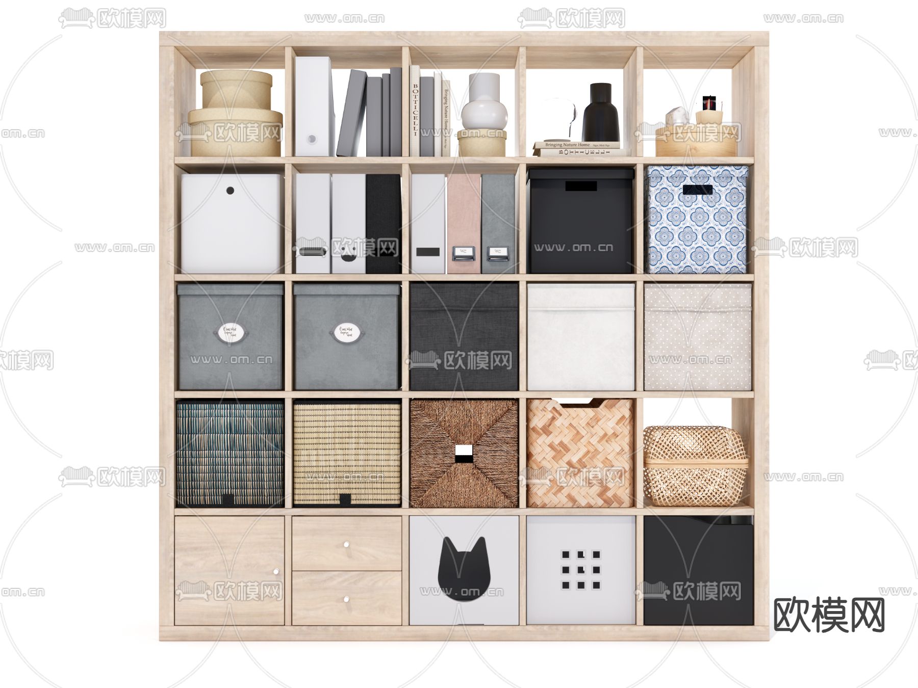 现代格子储物柜su模型下载（渲染图2）