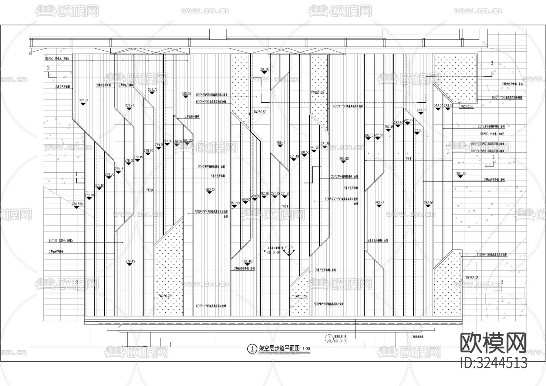 架空步道cad立面图下载（渲染图5）