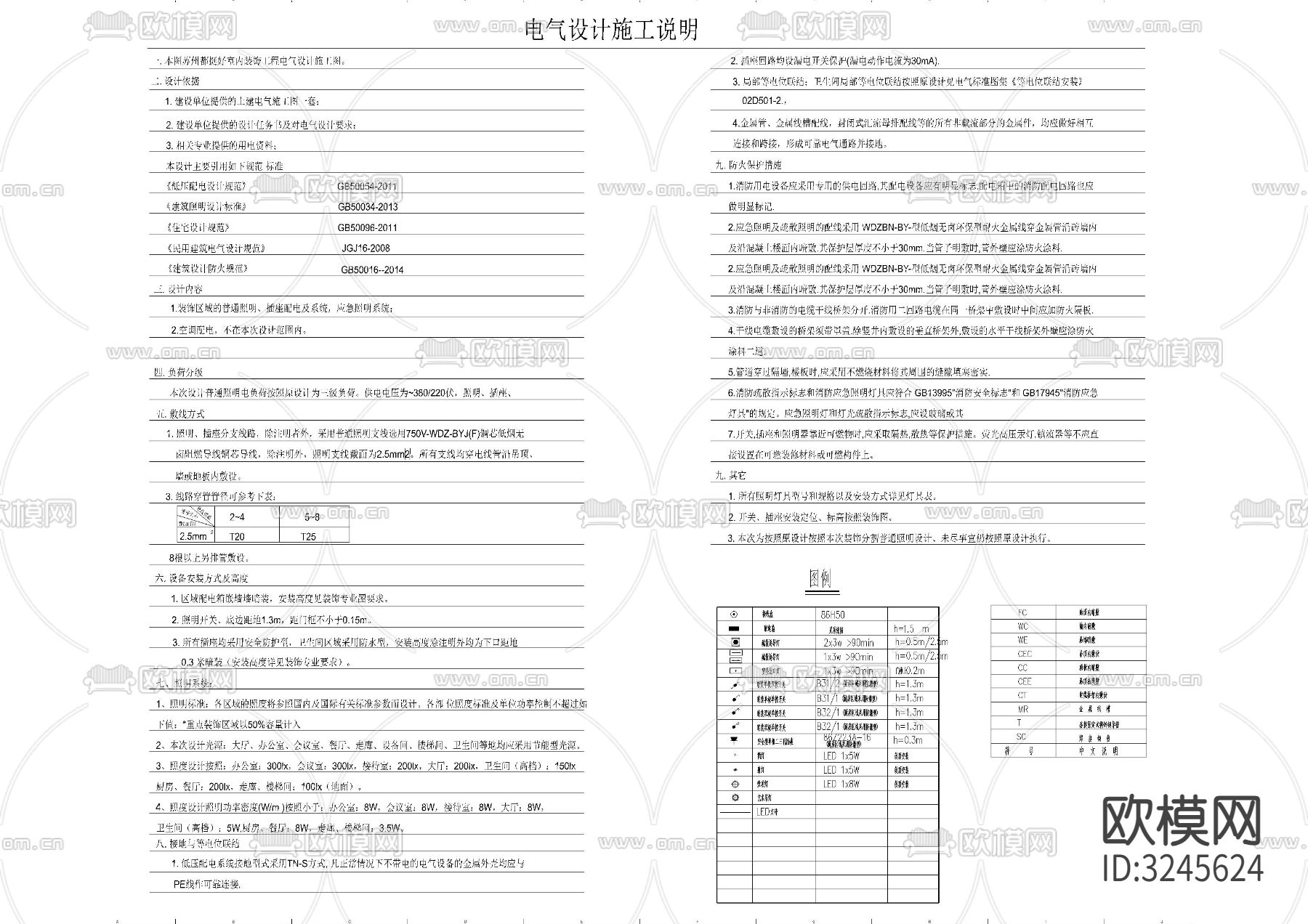 配电系统电气设计说明cad图库下载（渲染图1）