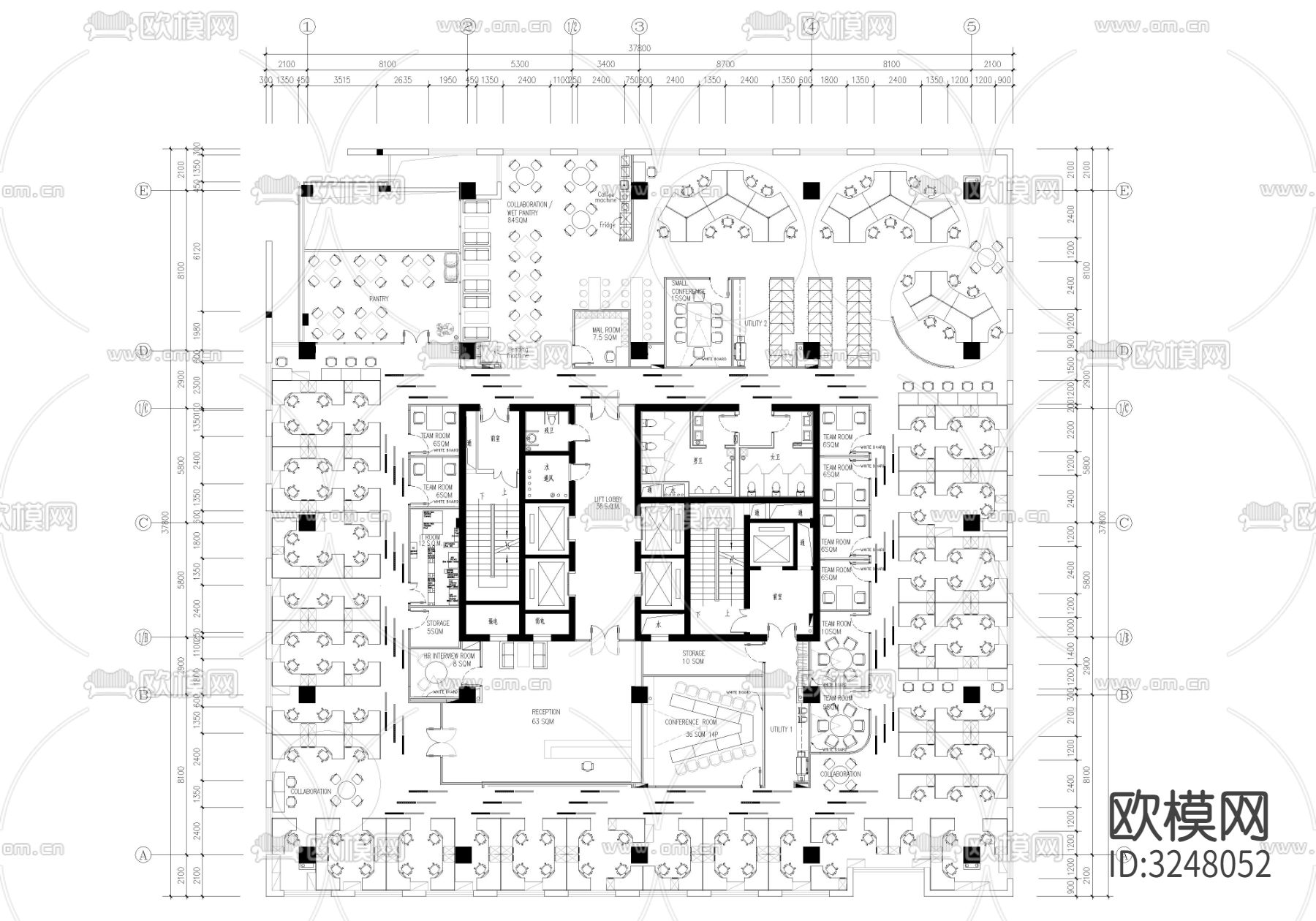 办公室模块空间cad图库下载（渲染图4）