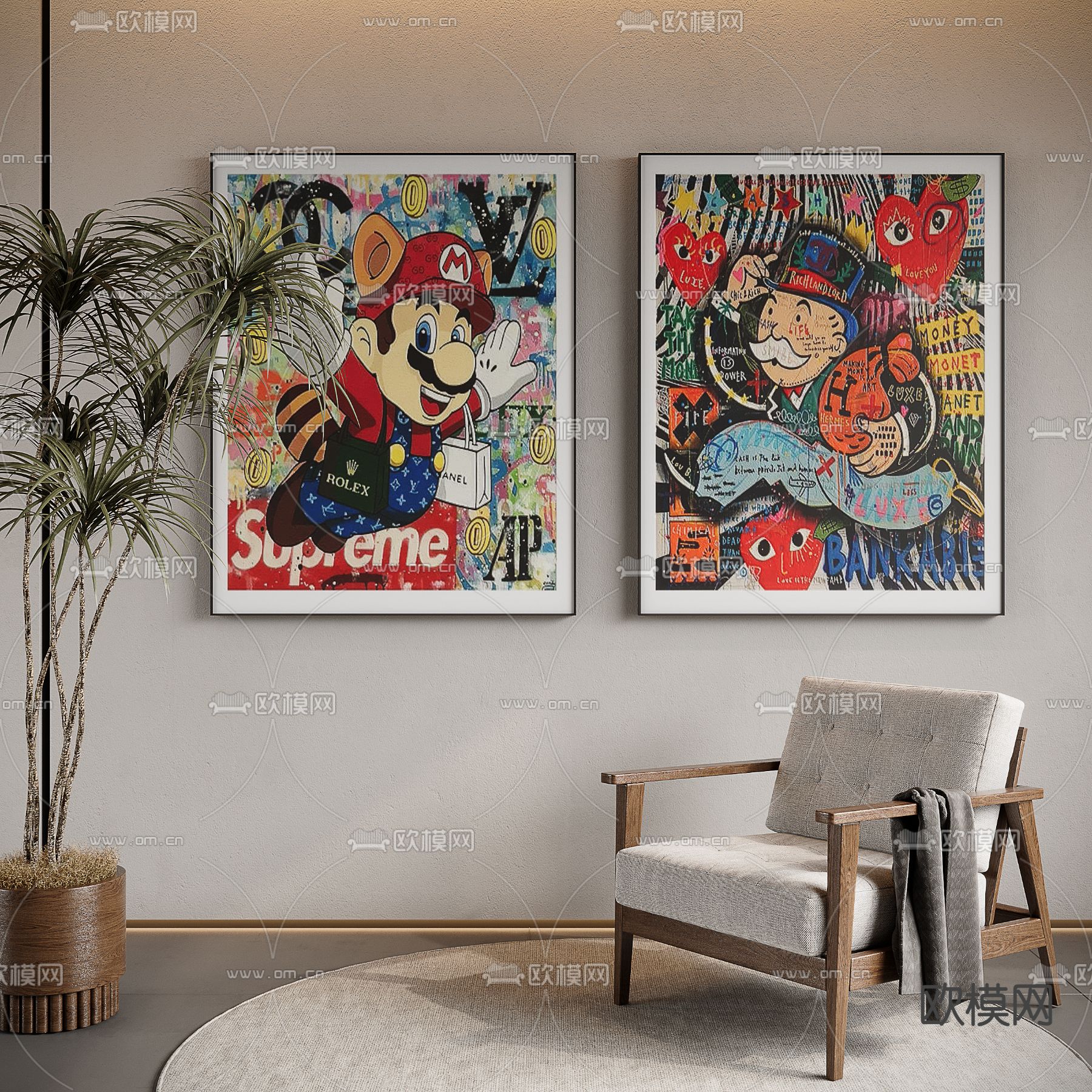 卡通挂画 马里奥画 装饰画3d模型下载