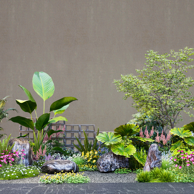  花境绿植花草 植物堆su模型 