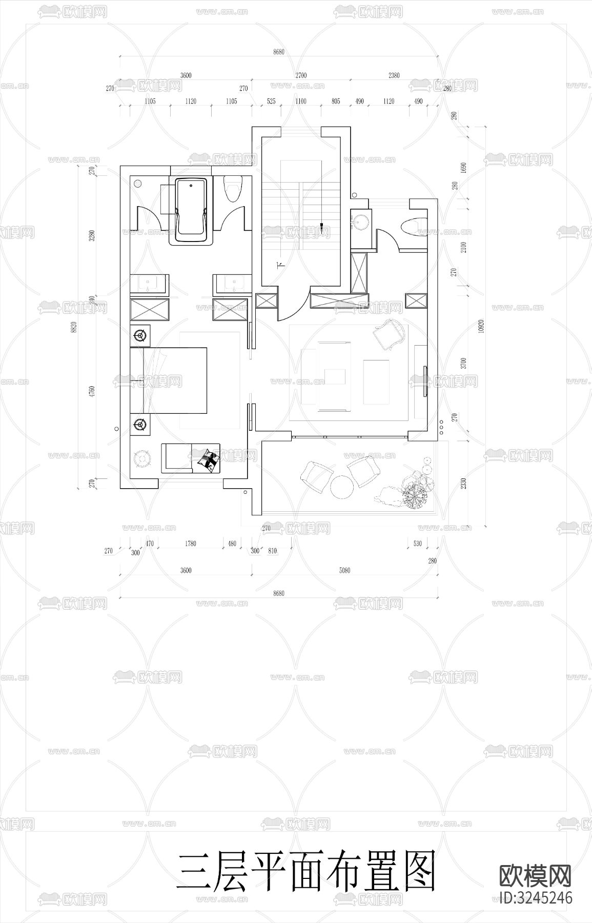 独栋别墅cad平面图下载（渲染图4）
