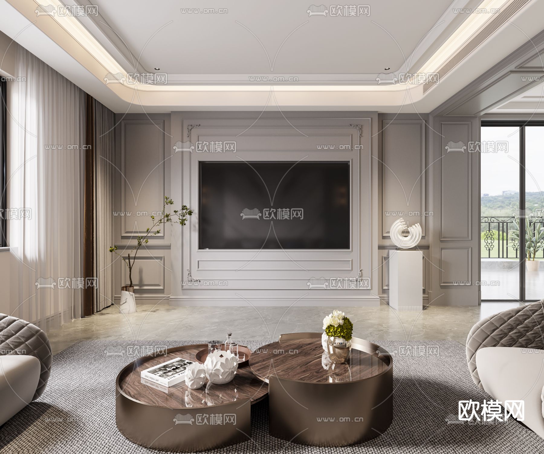 美式客厅3d模型下载（渲染图3）