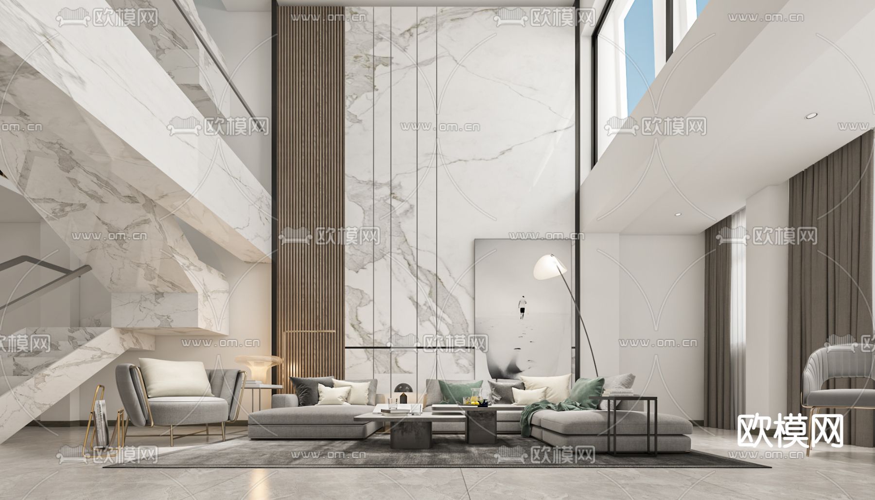 别墅大堂 别墅客厅3d模型下载（渲染图1）