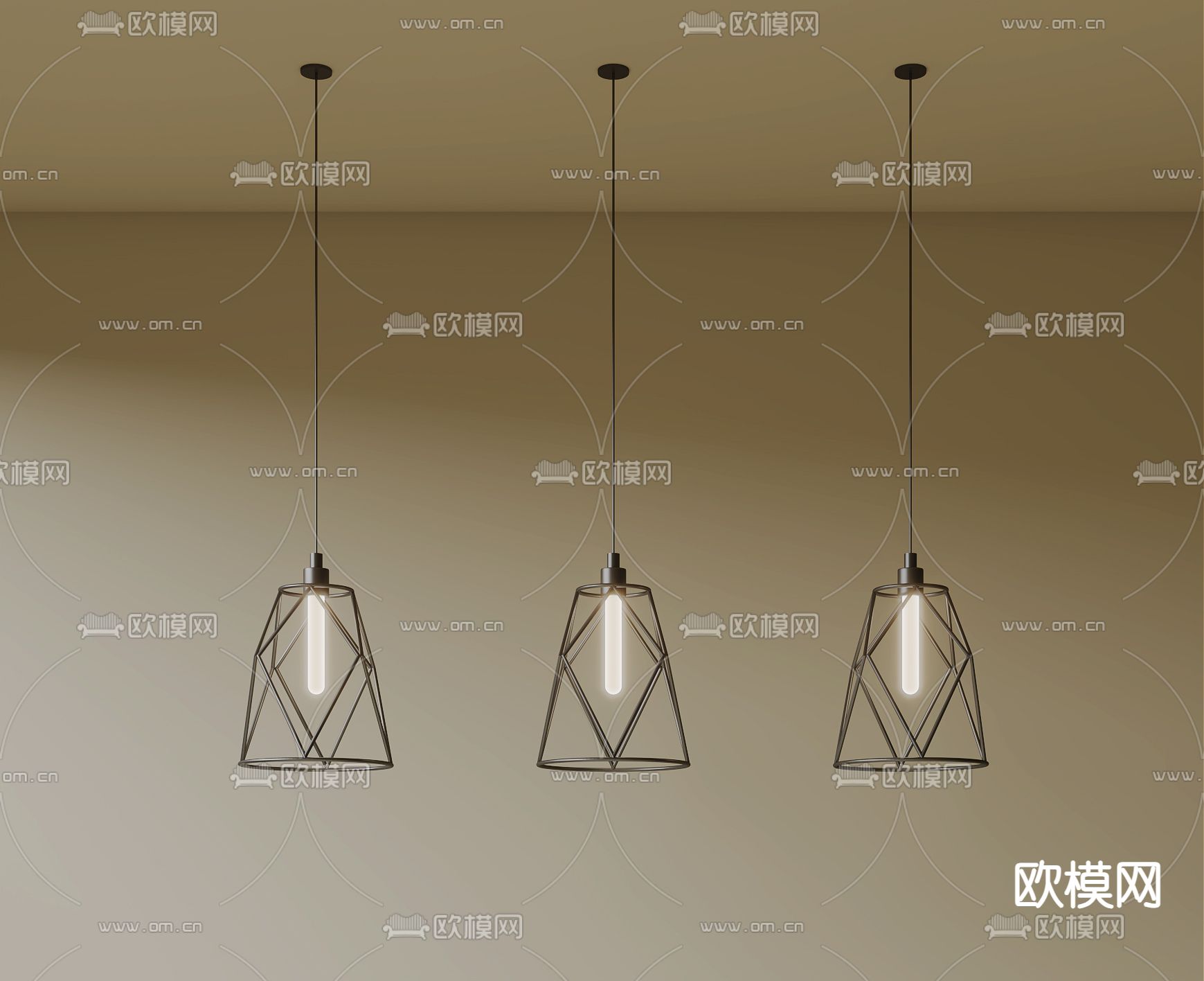 奶油风吊灯su模型下载（渲染图2）