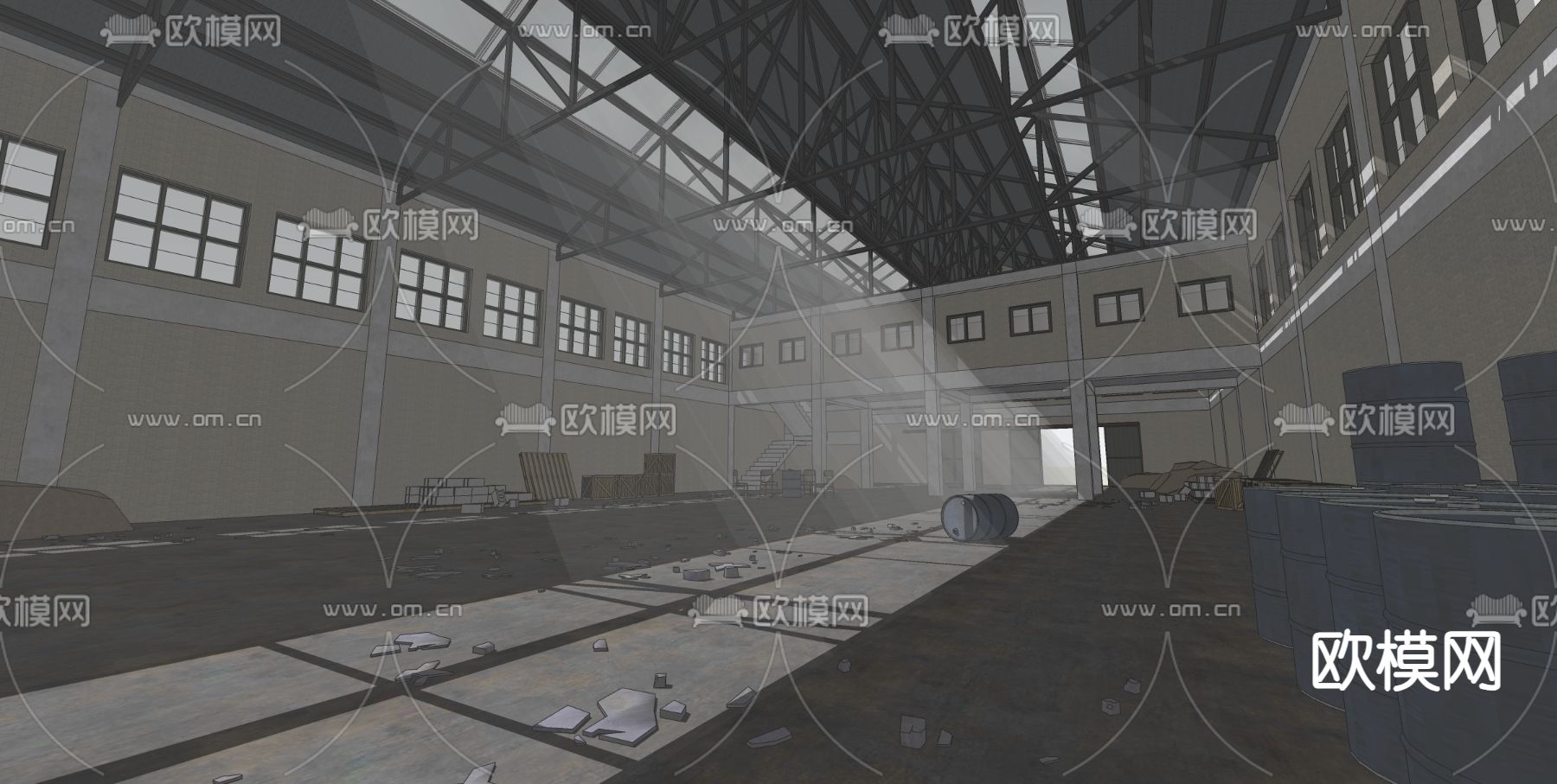 废弃厂房废墟su模型下载（渲染图1）