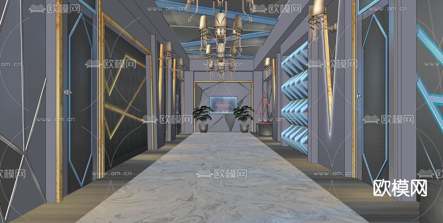 KTV走廊酒店楼道su模型下载（渲染图2）