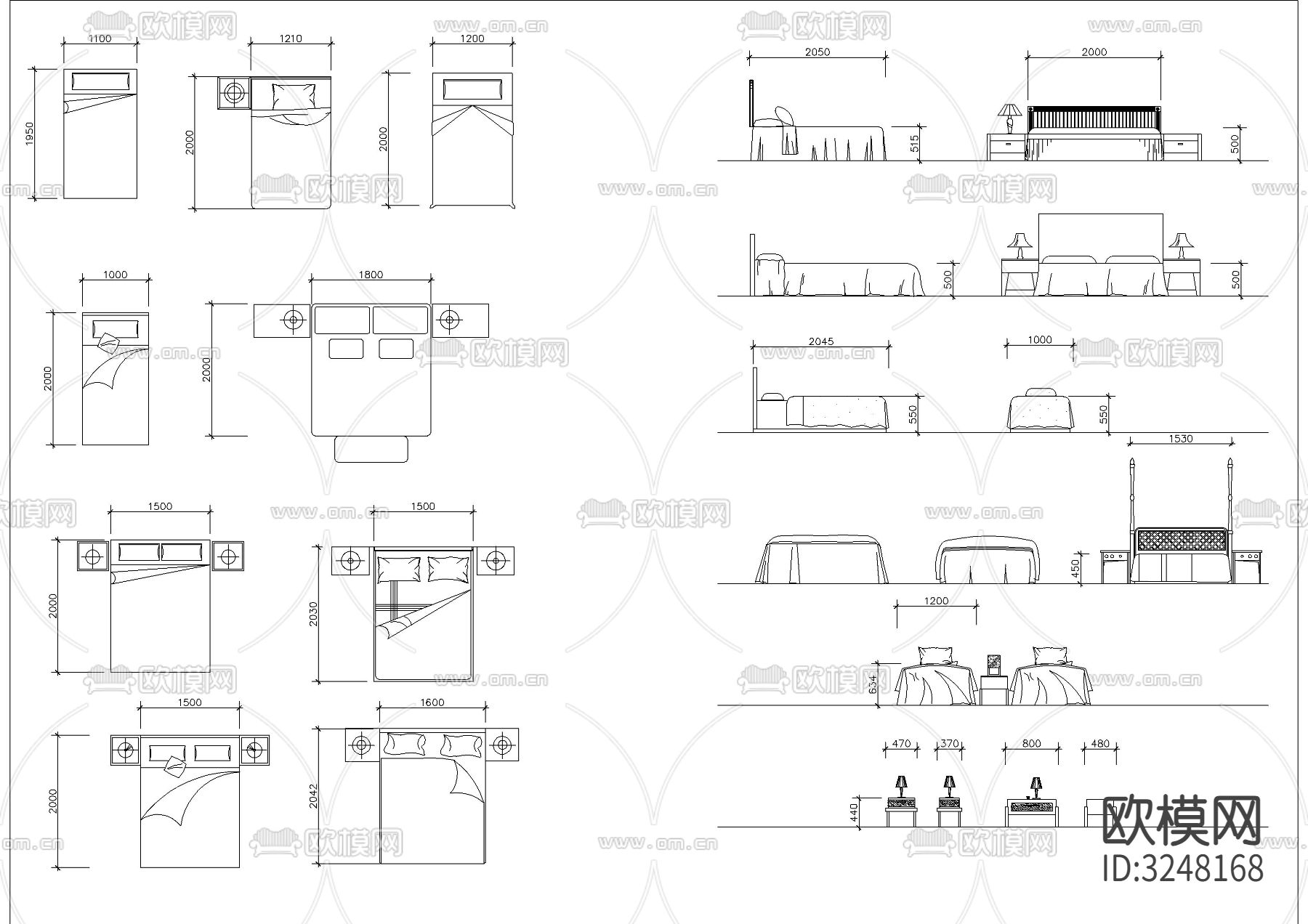 常用带尺寸家居cad图库下载（渲染图2）