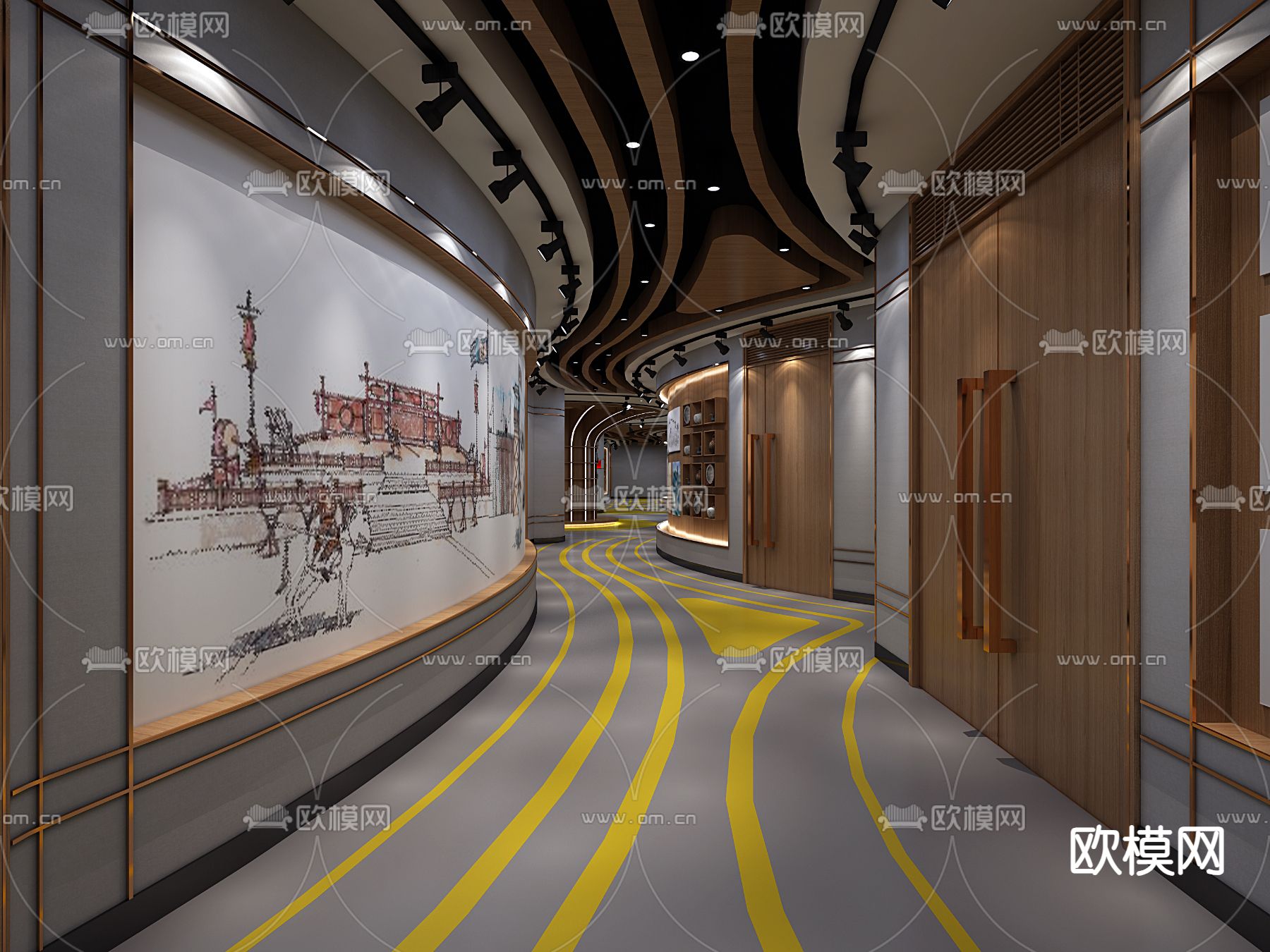 新中式美术馆 美术展厅3d模型下载（渲染图2）