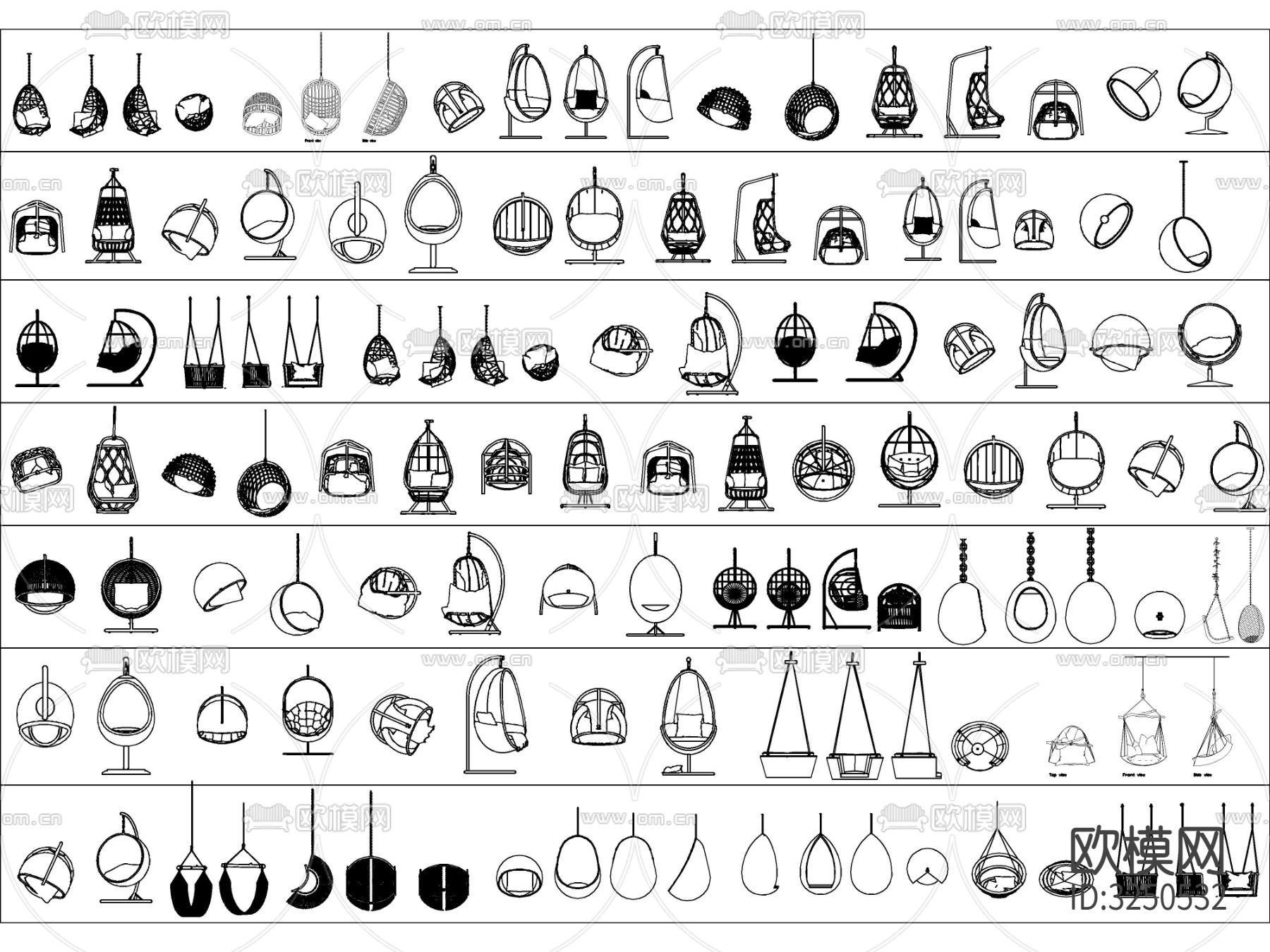 最新超全吊椅吊床秋千椅摇椅cad图库下载（渲染图2）