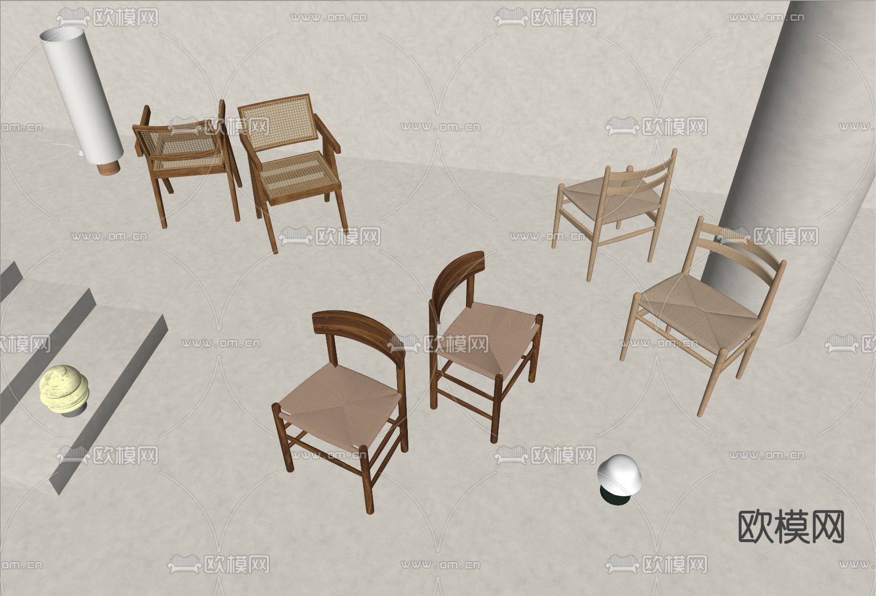 中古风椅子 餐椅su模型下载（渲染图2）