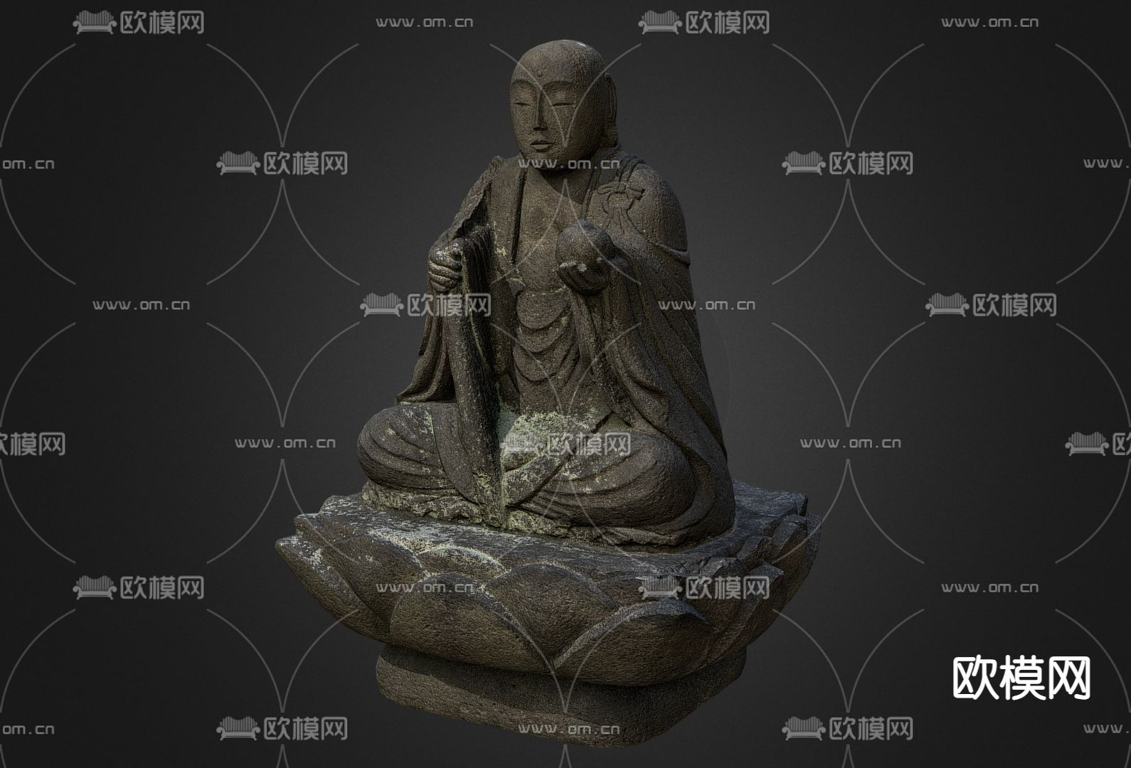 中式佛像雕塑 石像雕塑3d模型下载（渲染图1）