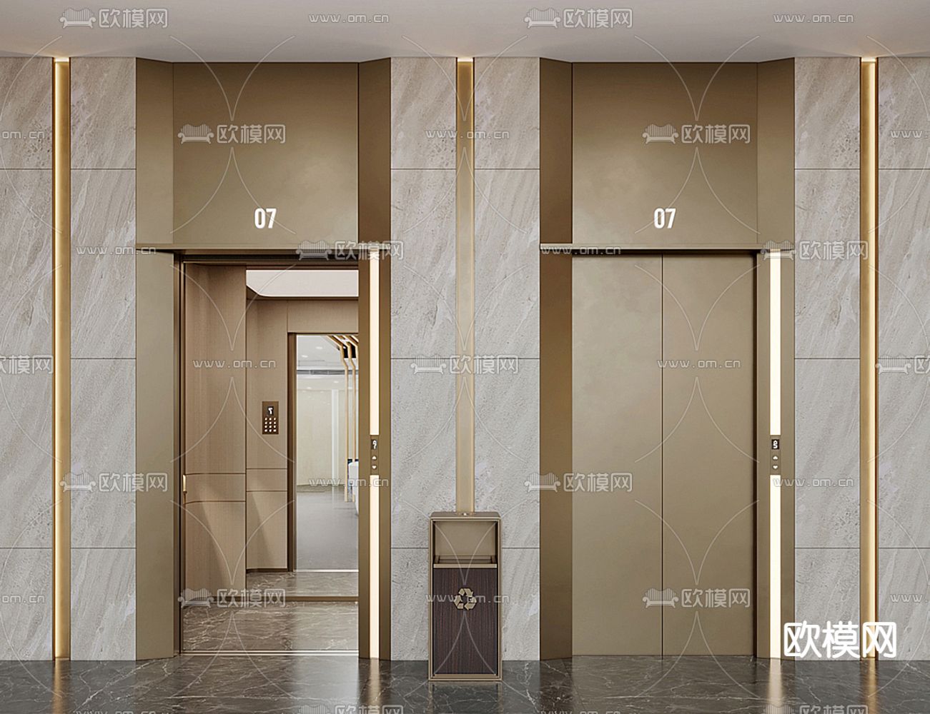 现代电梯间su模型下载（渲染图1）