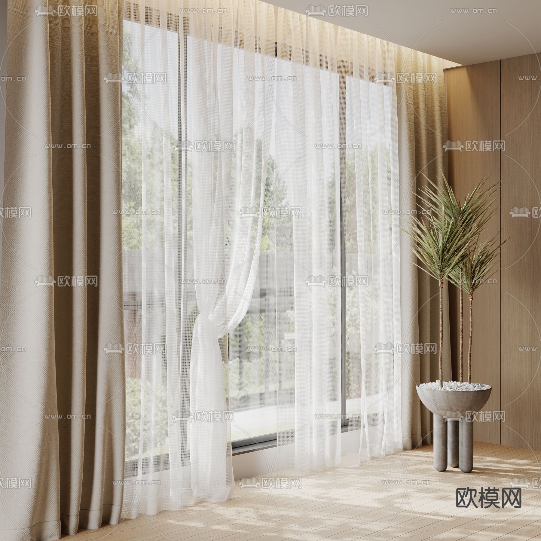 现代窗帘3d模型下载