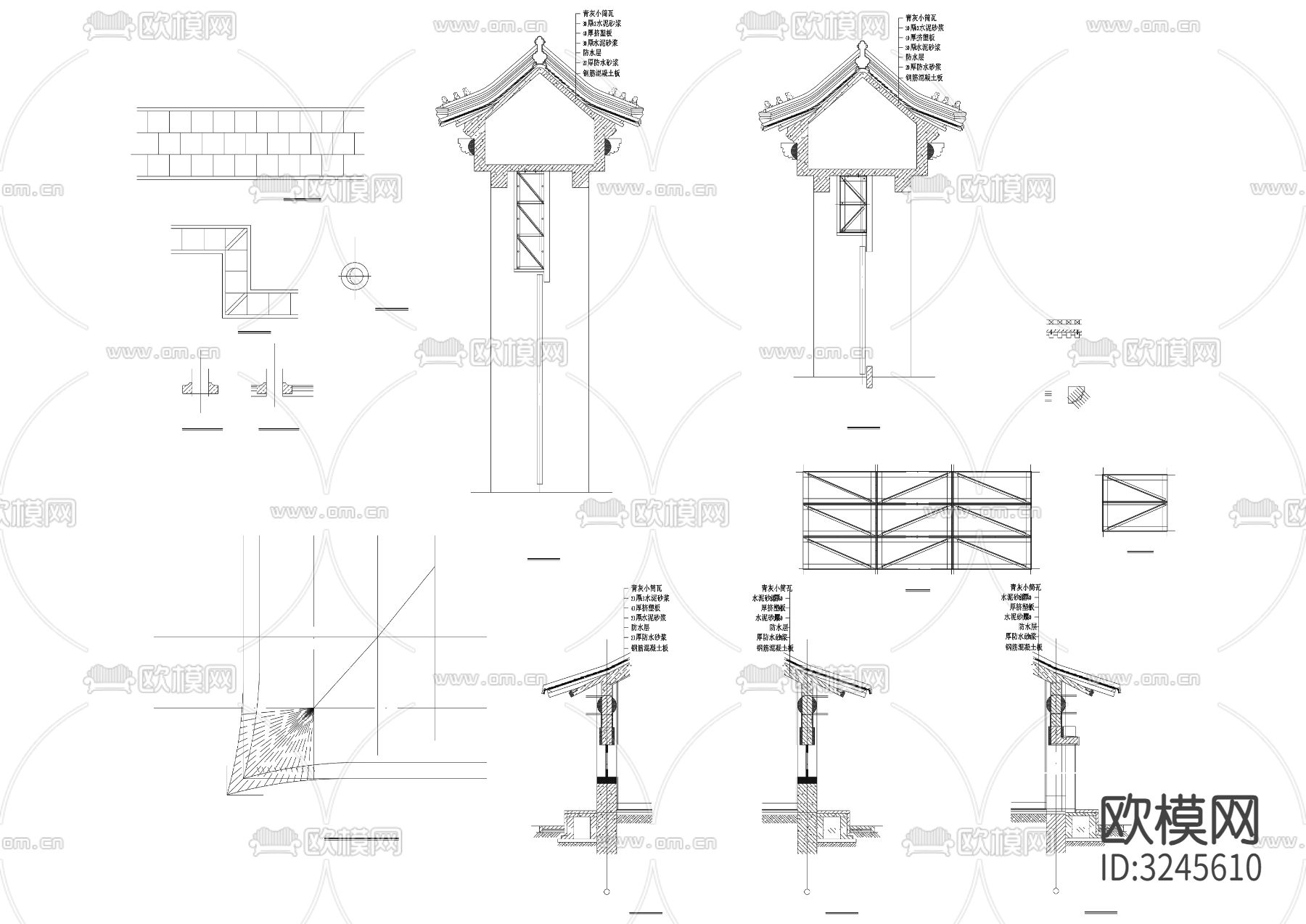 常用檐口外墙cad立面图下载
