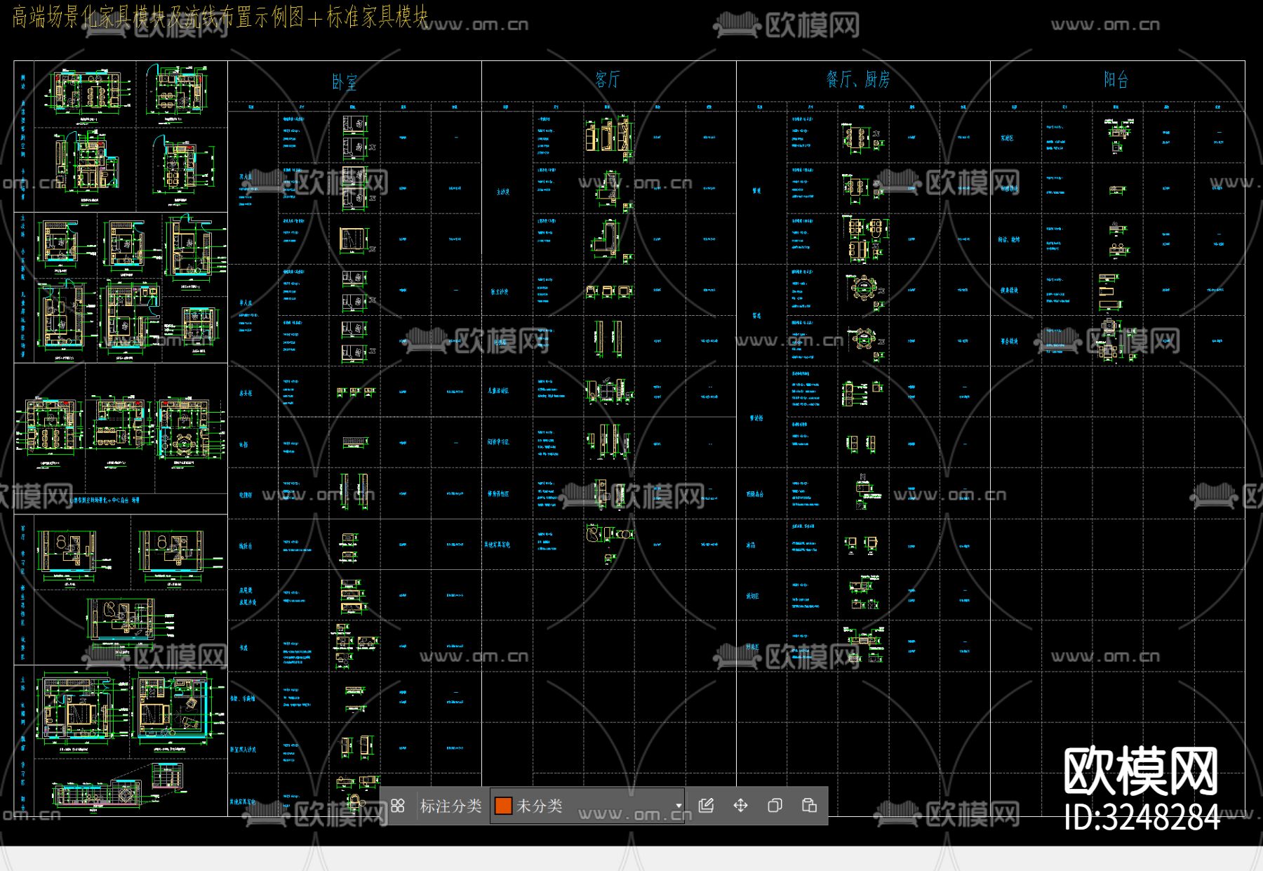 高端家装餐厨客卧阳台场景化家居模块及流线布置示例cad施工图下载（渲染图5）