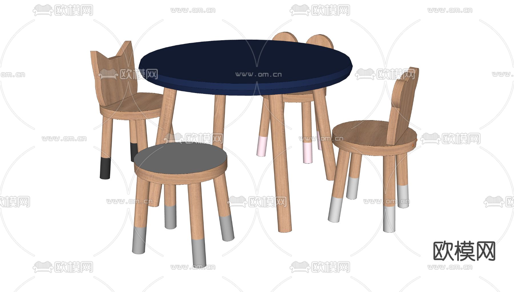 儿童学习桌椅su模型下载（渲染图1）