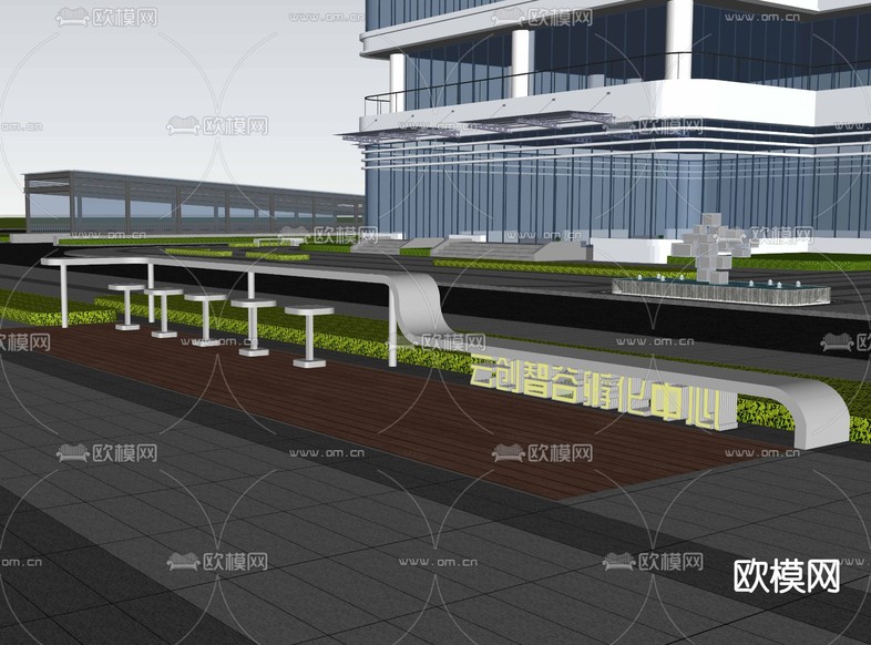 折线吧台 外摆座椅 户外桌椅su模型下载(渲染图2)