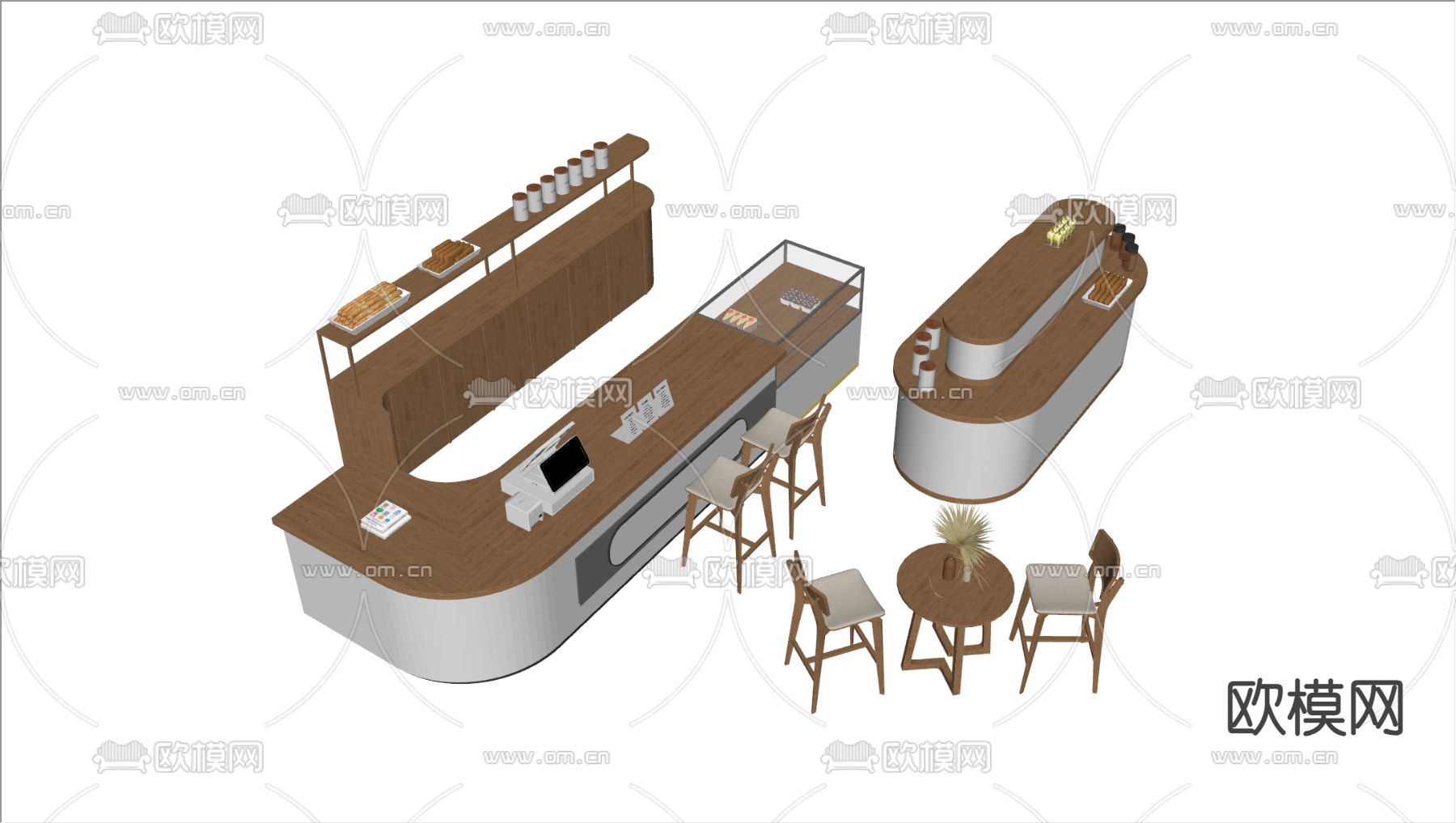 现代收银台 吧台 服务台su模型下载（渲染图1）