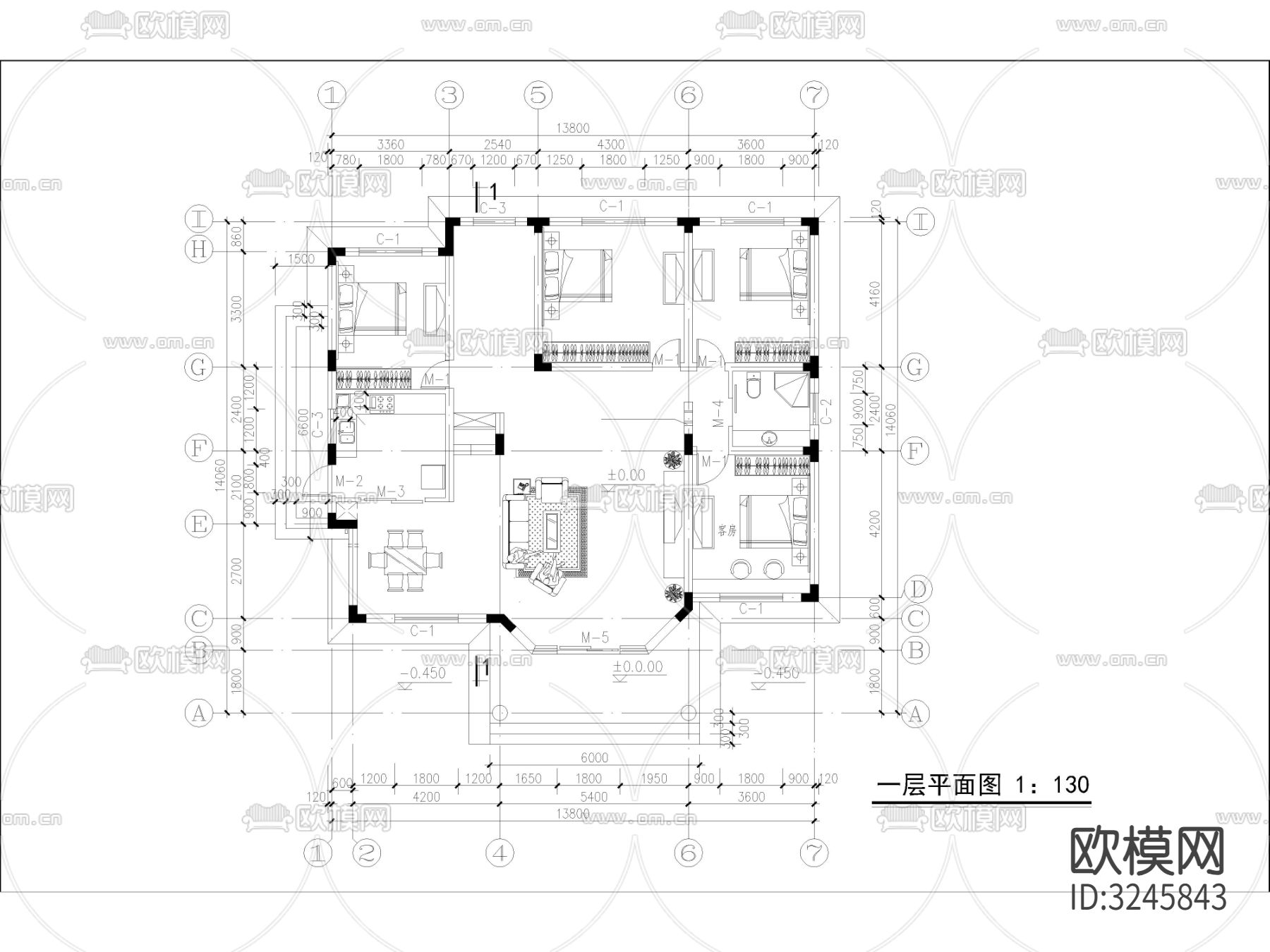 农村自建房 独栋别墅cad立面图下载（渲染图2）