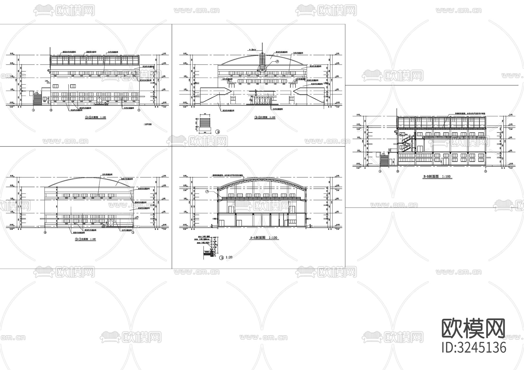 学校体育馆cad平面图下载（渲染图2）