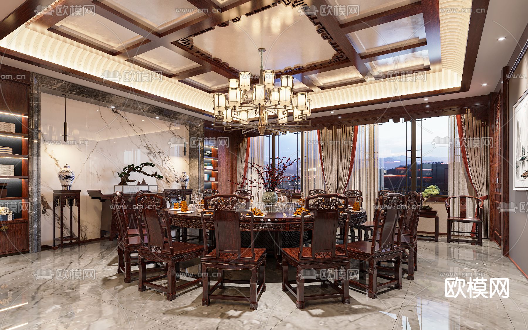 中餐厅包厢 酒楼包房3d模型下载（渲染图2）