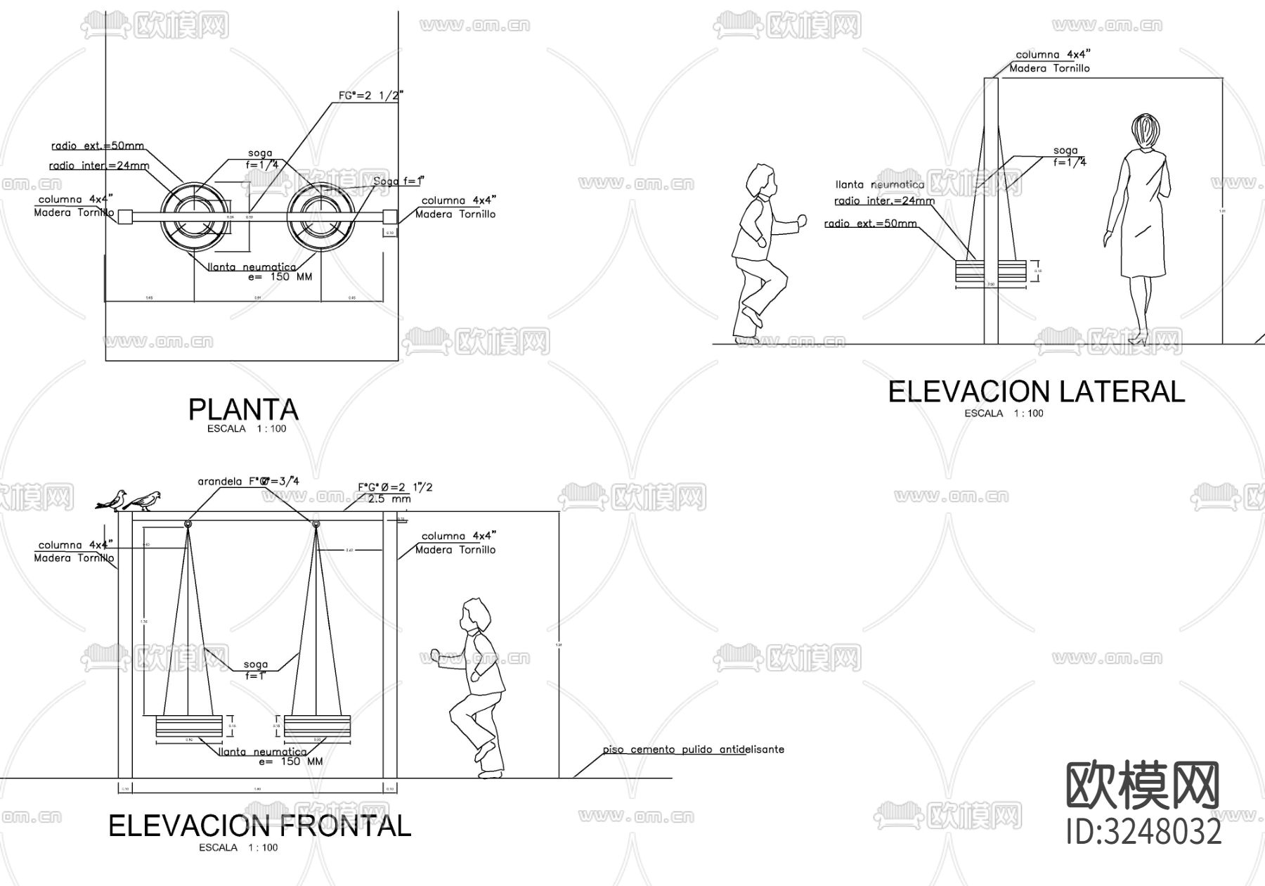 20款儿童场地秋千CAD图库下载（渲染图4）