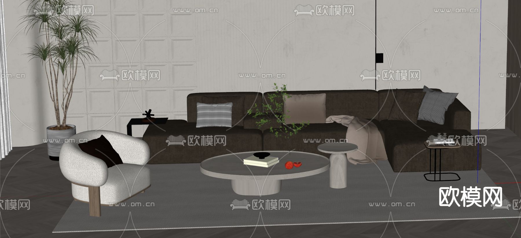 奶油风沙发 组合沙发su模型下载（渲染图2）