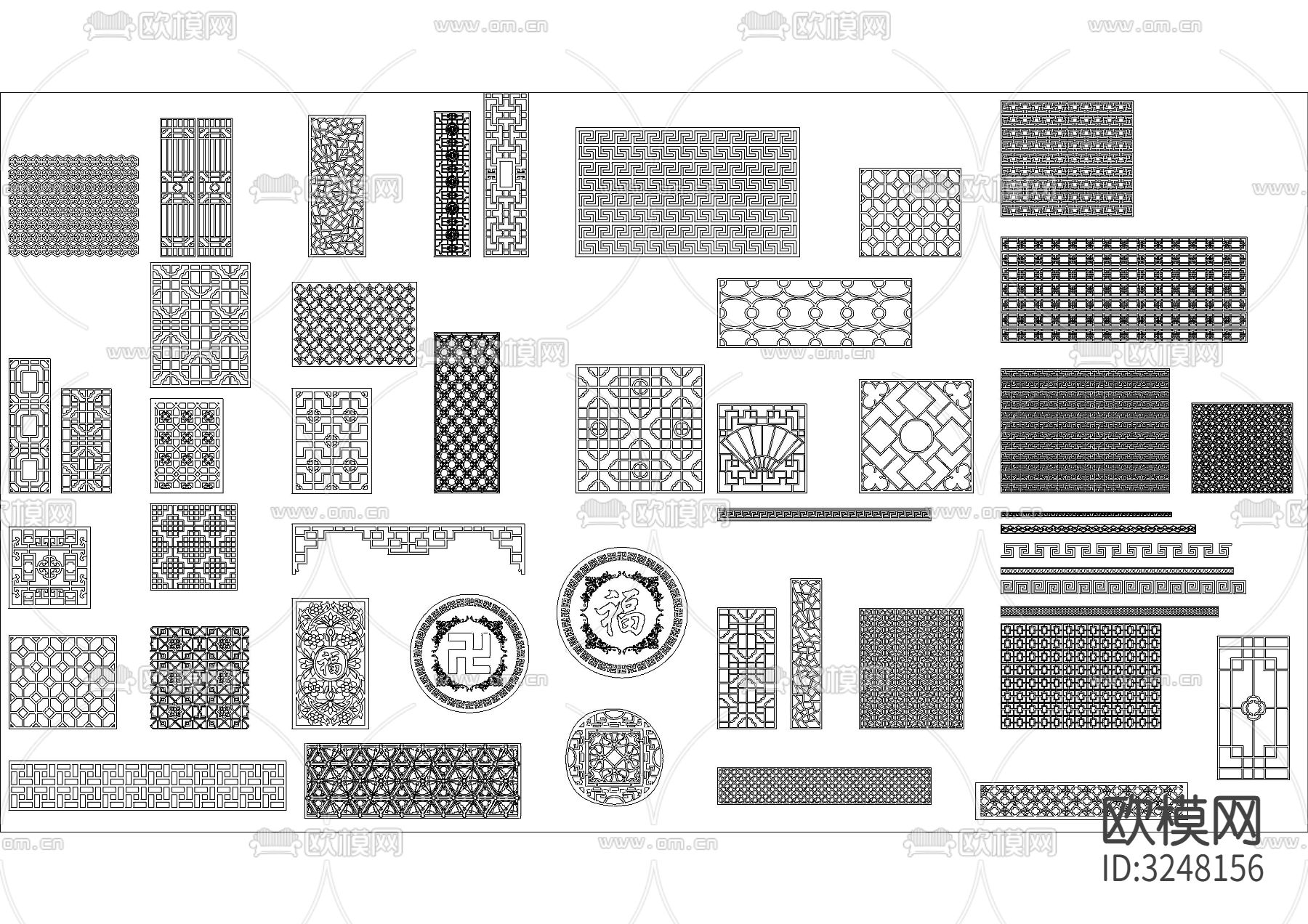 中式雕刻镂空雕花cad图库下载（渲染图6）