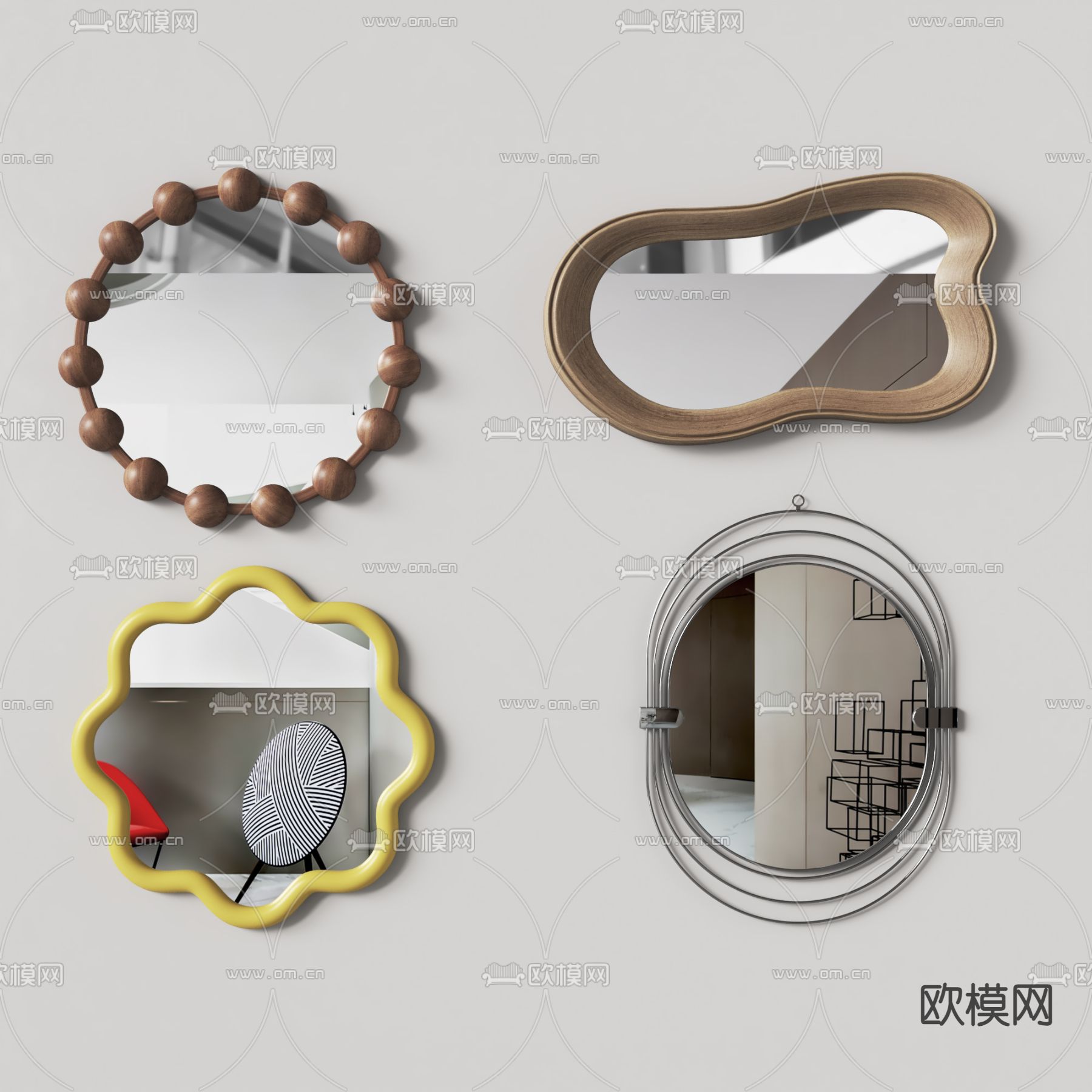 北欧镜子 卫浴镜子 装饰镜su模型下载（渲染图2）