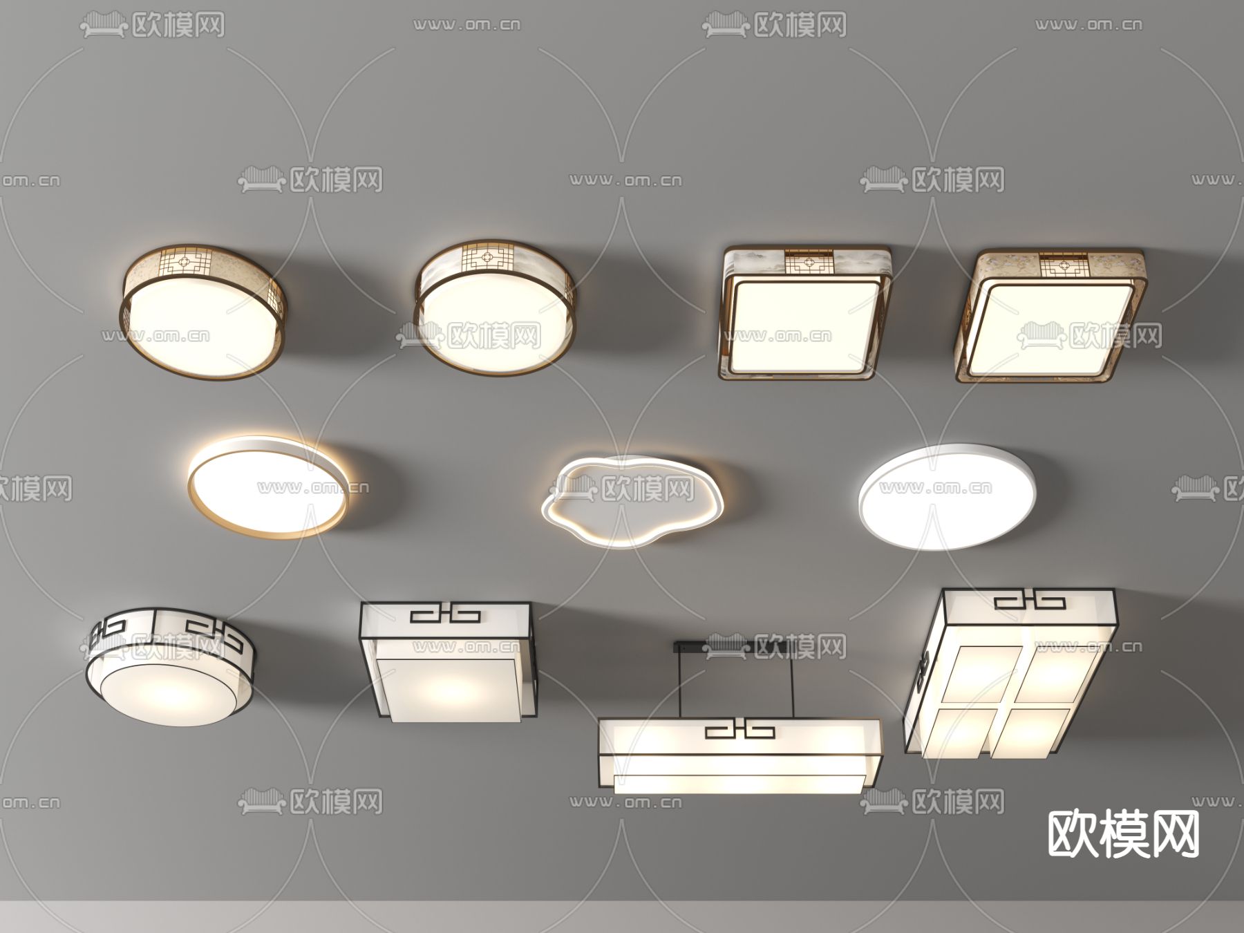 中式吸顶灯 客厅灯 卧室灯3d模型下载