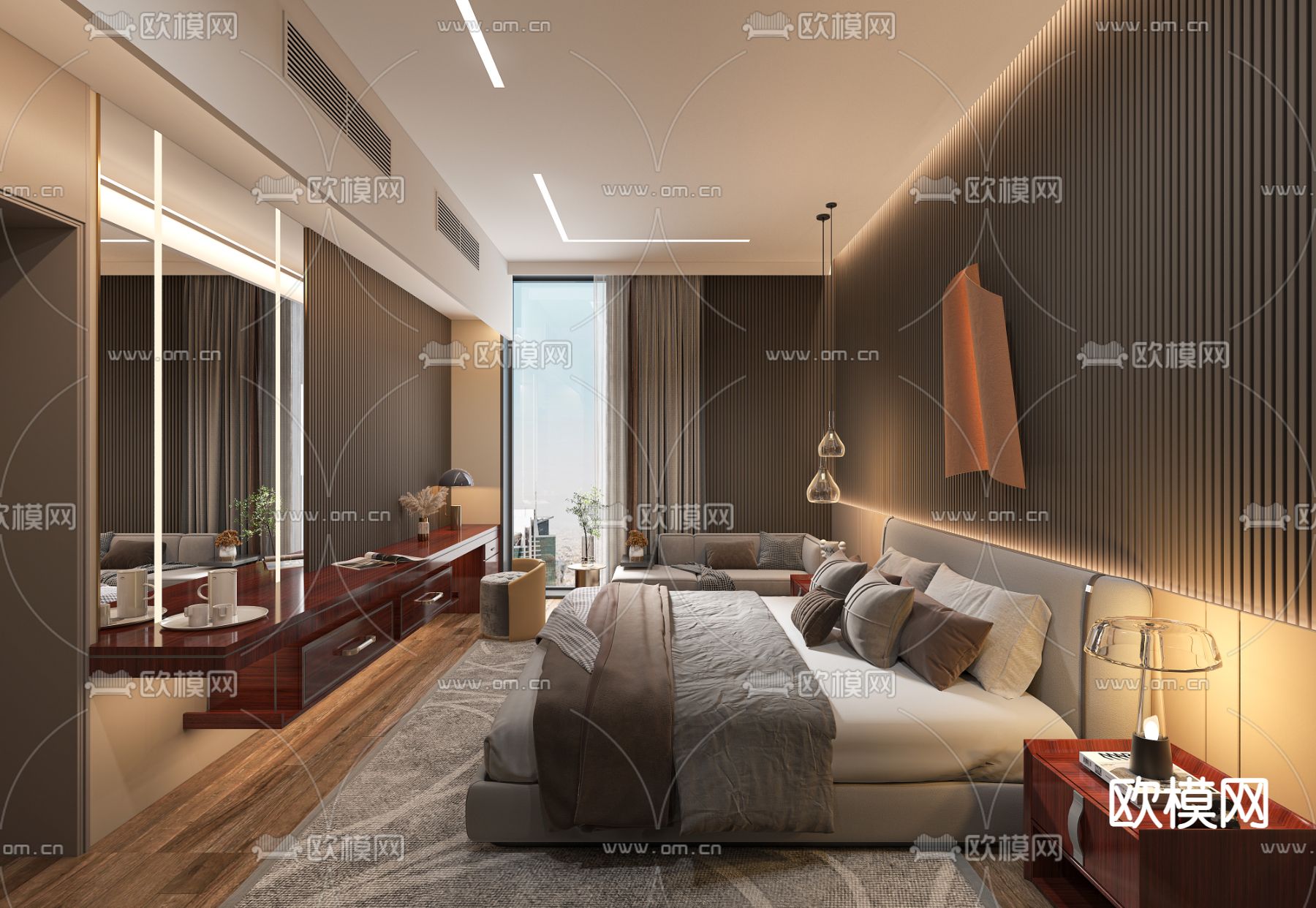 现代酒店客房 卧房3d模型下载