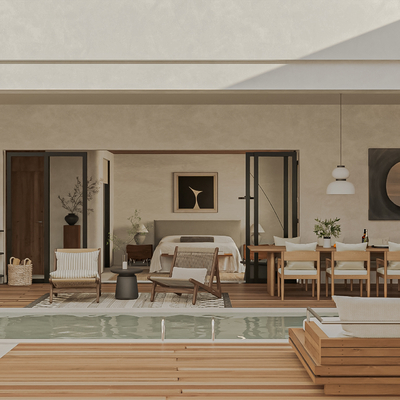  侘寂风民宿 卧室su模型 