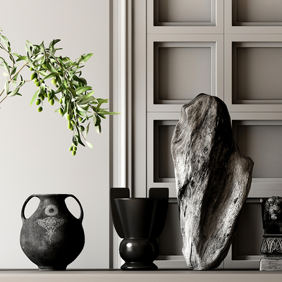  侘寂风陶罐器皿 花瓶摆件su模型 