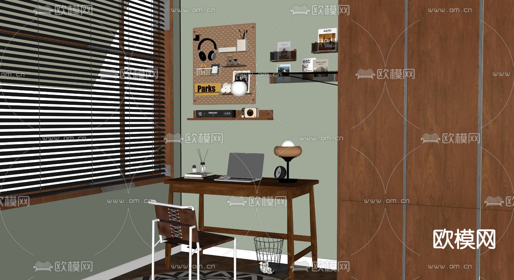 中古风书房 学习房su模型下载（渲染图1）